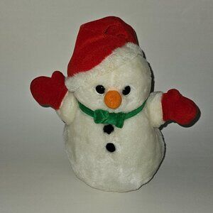 VTG Mervyn's Playful Pals Snowman Plush 10" Stuffed Toy Christmas Red Hat Bell